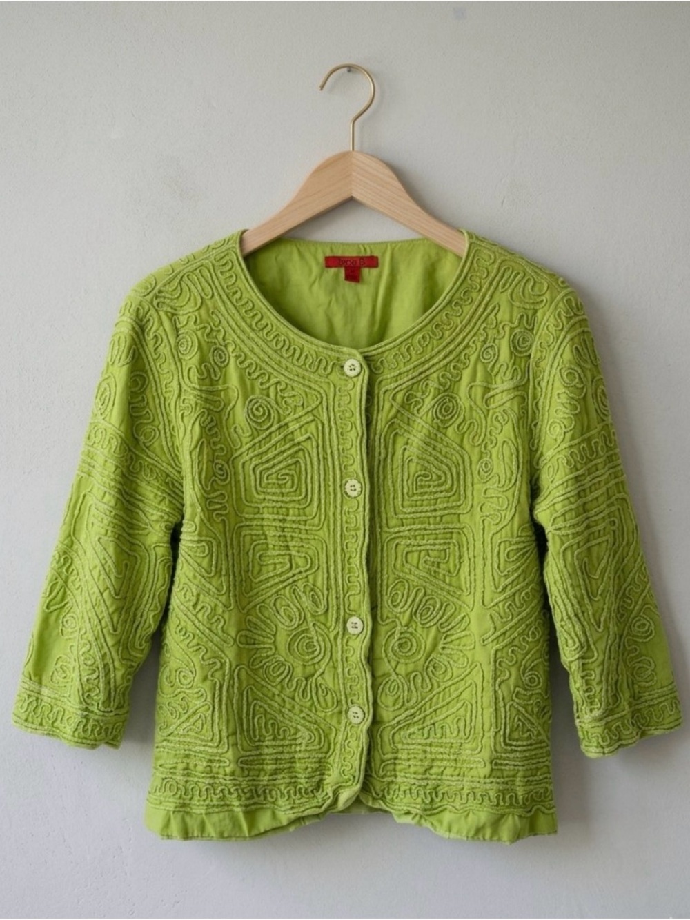 Women’s Joni B M Lime Green geometric embroidered cotton lined Jacket blazer-